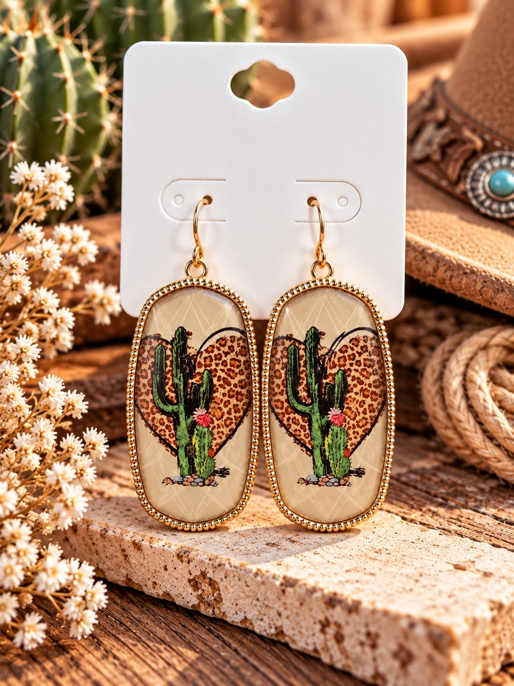 Gold-Tone Cactus Heart Drop Earrings - Women Accessories